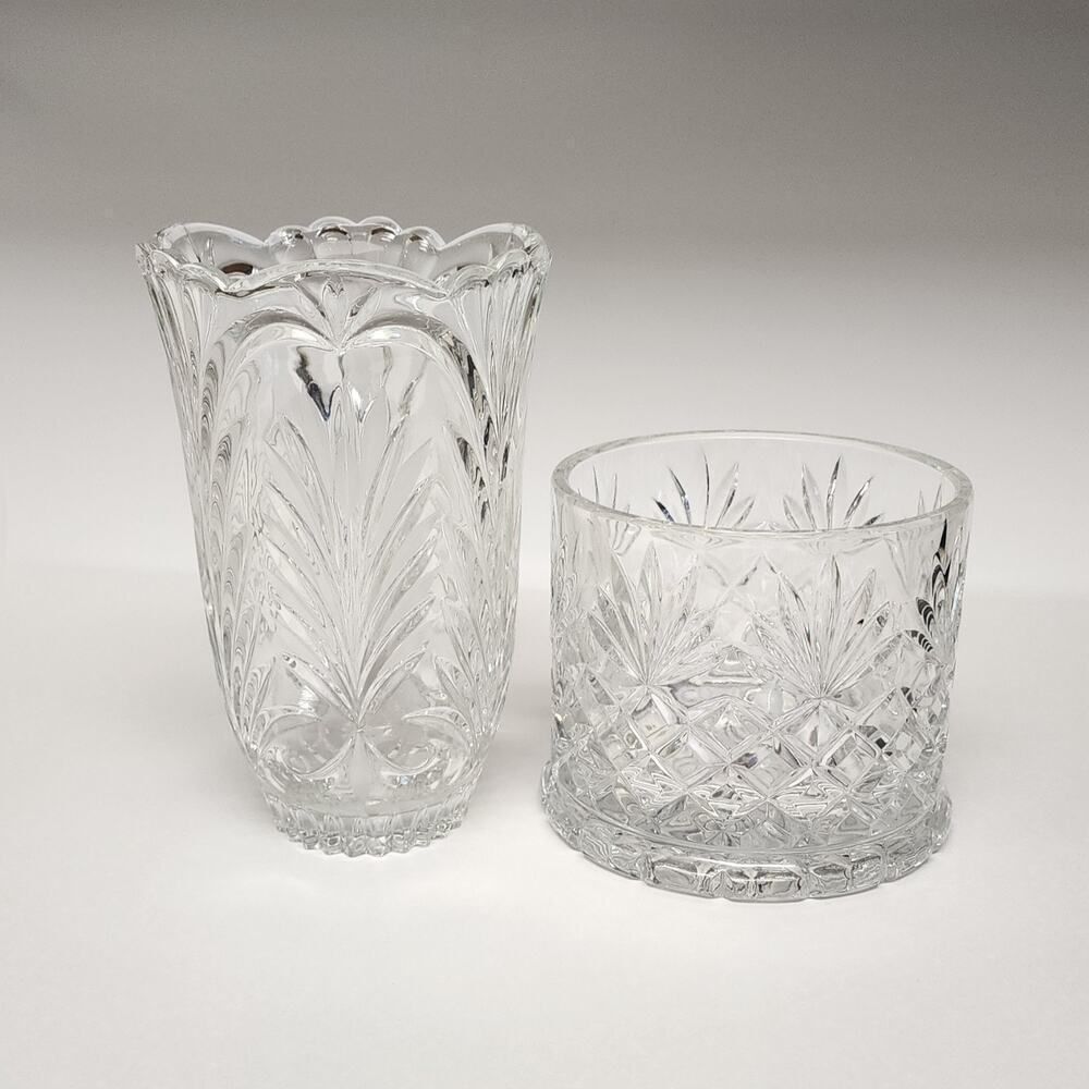 SHANNON BY GODINGER 24% LEAD CRYSTAL CANISTER JAR 5"/Madrid By CRYSTAL 8" VASE